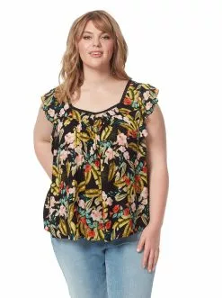 OJG Clothing Lauryn Top In Island Wildflower Black