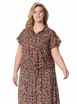 OJG Rhea Flutter Sleeve Top In Garden Escape Clothing