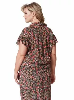 OJG Rhea Flutter Sleeve Top In Garden Escape Clothing