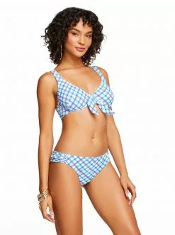 Amerex Swim Afternoon Tea Tie Front D-Bra In Caspian Plaid