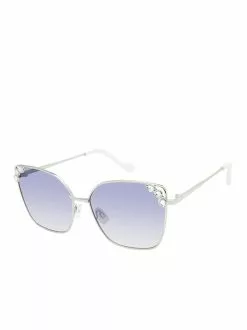 CIO Jeweled Metal Cat-Eye Sunglasses In Silver & White