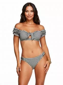 Amerex Swim Countryside Puff Sleeve Bra Top In Black