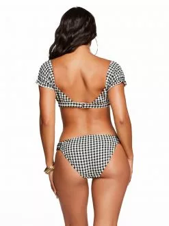 Amerex Swim Countryside Puff Sleeve Bra Top In Black