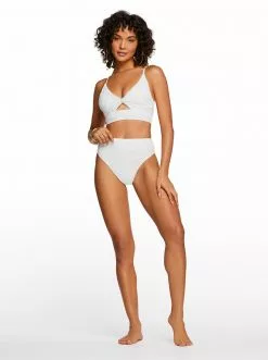 Amerex Swim Flower Power High Waisted Bottom In White