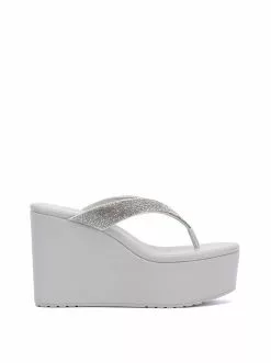 Camuto Stilla Platform Wedge Slide In Silver & Clear Shoes