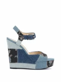Camuto Tonnia Wedge Platform Sandal In Denim Patchwork Shoes