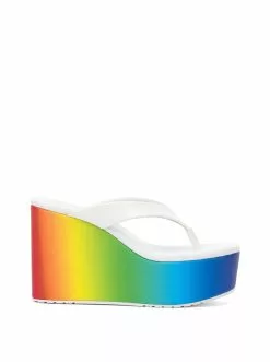 Camuto Stilla Platform Wedge Slide In Rainbow & White Shoes