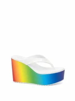 Camuto Stilla Platform Wedge Slide In Rainbow & White Shoes