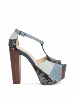 Camuto Dany T-Strap Platform Sandal In Denim Patchwork