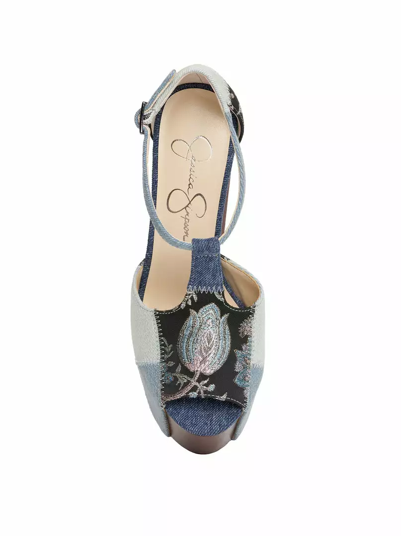 Camuto Dany T-Strap Platform Sandal In Denim Patchwork 8 Camuto Dany T-Strap Platform Sandal In Denim Patchwork