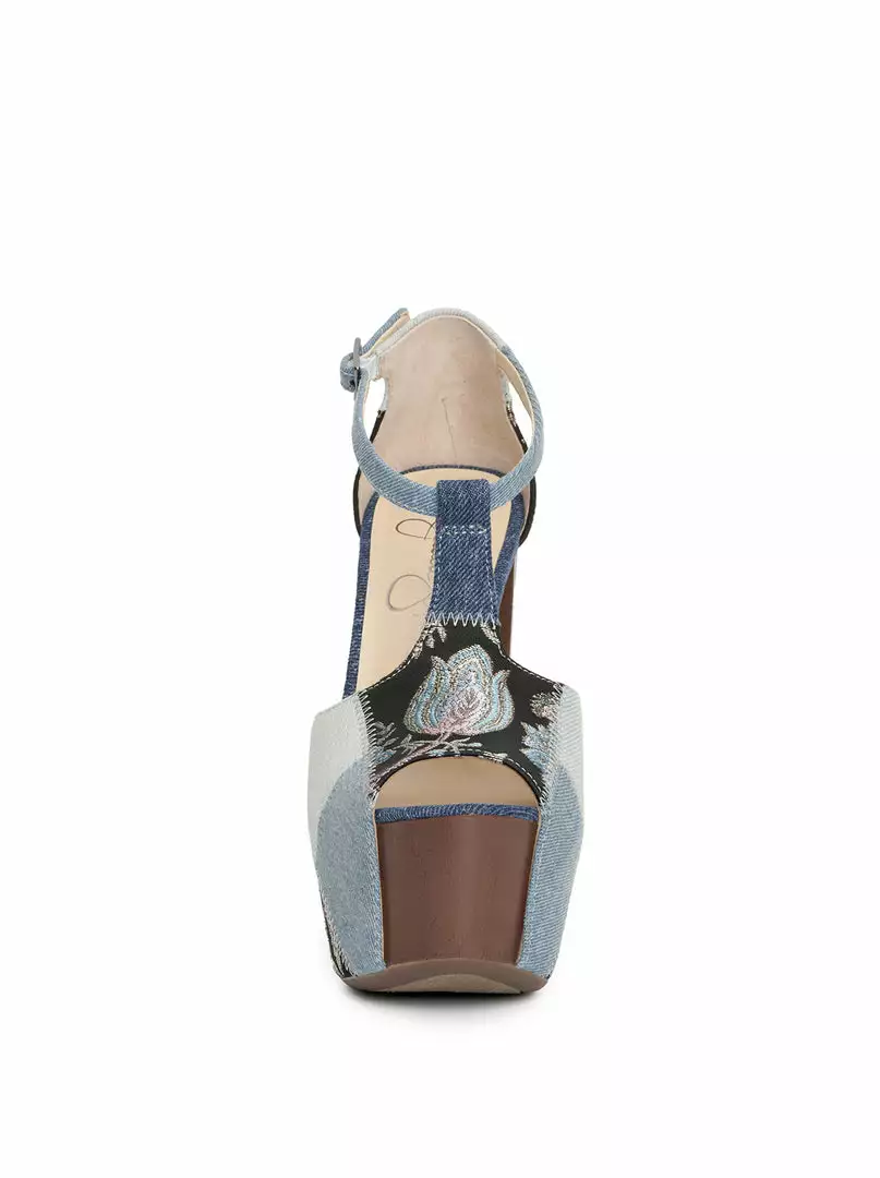 Camuto Dany T-Strap Platform Sandal In Denim Patchwork 4 Camuto Dany T-Strap Platform Sandal In Denim Patchwork