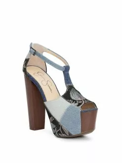 Camuto Dany T-Strap Platform Sandal In Denim Patchwork 14 Camuto Dany T-Strap Platform Sandal In Denim Patchwork