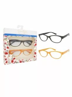 CIO Set Of 2 Oval Blue Light Readers In Black And Crystal Butterscotch EYEWEAR