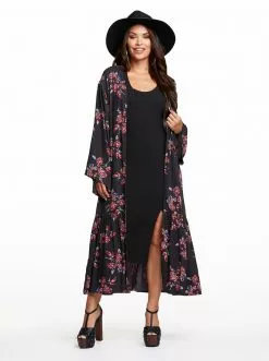 OJG Leilani Tiered Kimono In Floral Spray Clothing