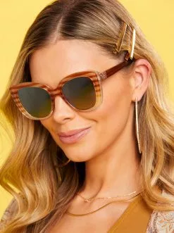 CIO Stripes Beautiful Cat-Eye Sunglasses In Tan Stripe