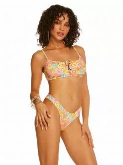 Amerex Swim Spring Rendezvous Tie Front Bandeau In Flax Multi
