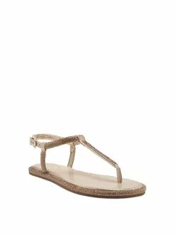 Camuto Oliara Flat T-Strap Sandal In Champagne