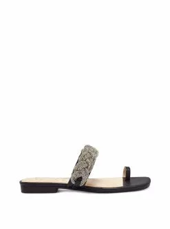Camuto Shoes Rowine Flat Thong Slide In Black