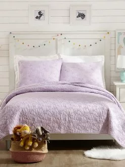 Peking Handicraft Flower Heart Kids Quilt Set In Purple