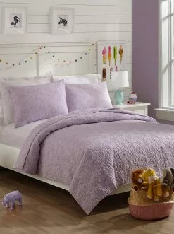 Peking Handicraft Flower Heart Kids Quilt Set In Purple