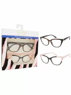 CIO Set Of 2 Cat-Eye Blue Light Readers In Tortoise/Black, Black/Rose EYEWEAR