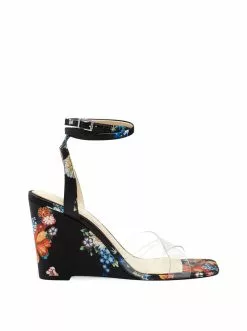 Camuto Arlisa Wedge Sandal In Clear & Black Floral Shoes