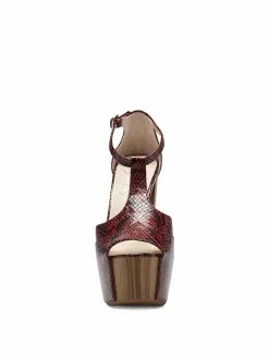 Camuto Dany T-Strap Platform Sandal In Red Snake