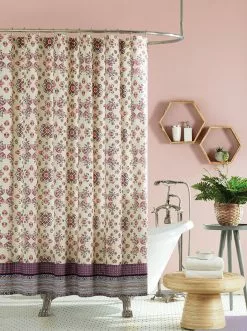 Peking Handicraft Lola Lined Shower Curtain In Purple Floral Home