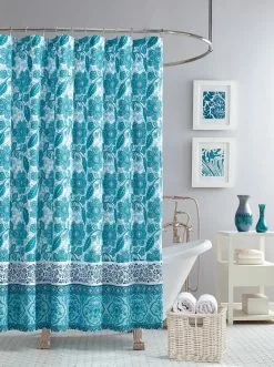 Peking Handicraft Aqua Flora Lined Shower Curtain In Blue Floral